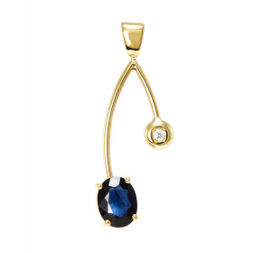  Pendentif Or jaune Saphir Diamant: Ce pendentif est serti : -d un Saphir ovale 8x6mm (1.45 carat) -d un Diamant rond 1,9m...