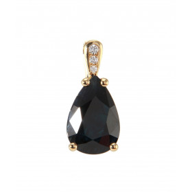  Pendentif Or Jaune 750 serti d un Saphir taille poire 12x8mm diamants Bélière sertie 3 diamants pour un poids total 0.035...