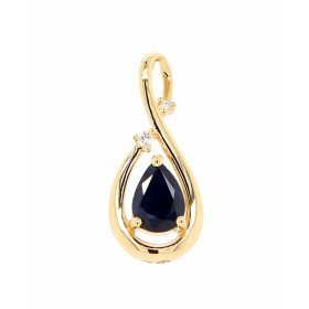Pendentif Or Jaune 750 Saphir serti d une pierre taille poire 7x5mm (0.9 carat) deux diamants Dimensions du pendentif : 20...