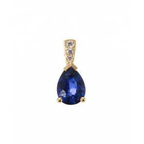 Pendentif Or Jaune 750 serti d un Saphir poire 8x6mm diamants 3 diamants sont sertis dans bélière pour un poids total 0,03...