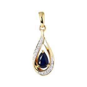 Pendentif Or Jaune 750 Saphir poire de 6x4mm et Diamants. Saphir taille poire mesurant 6x4mm et pesant 0.45 carat. Cette p...