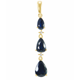  Pendentif Or Jaune 750 Saphir Poire Diamant Pendentif articulé serti 3 saphirs forme poires (7x5 , 6x4 5x3mm) 2 petits di...