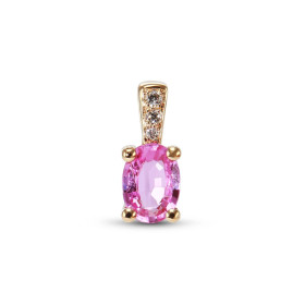 Pendentif Or Jaune 750 serti d un Saphir Rose Ovale 7x5mm 3 diamants Poids total diamant : 0,035 carat Poids Saphir : 0.85...
