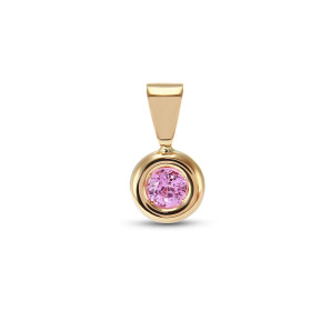 Pendentif en Or Jaune 750 serti d'un Saphir Rose rond de 3.5mm. Dimensions du pendentif : 12x6.5mm. Poids Saphir rose : 0....