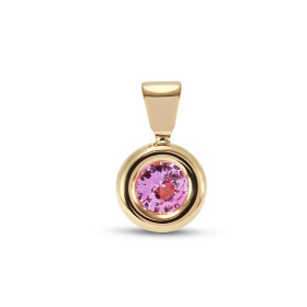 Pendentif en Or Jaune 750 serti d'un Saphir Rose rond de 4.5mm. Dimensions du pendentif : 13x8mm. Poids Saphir rose : 0.45...