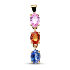  Pendentif Or jaune 750 serti d un saphir rose, d un saphir orange d un saphir bleu Dimensions des pierres : 7x5mm Poids t...