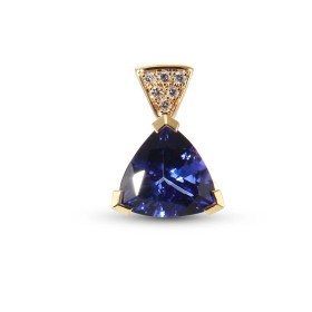  Pendentif Or Jaune 750 serti d une Tanzanite AAA Trillion 9mm 3 Diamants ronds Poids Tanzanite : 1.55 carat Poids total D...