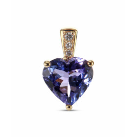 Pendentif en Or Jaune 750 serti d&#39;une Tanzanite taille coeur de 9.5mm et de diamants. Bélière sertie de 3 diamants pou...