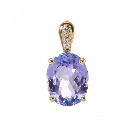 Pendentif en Or Jaune 750 serti d'une Tanzanite Ovale de 10x8mm (2,7 carats) et de 3 diamants pour un poids total de 0,035...