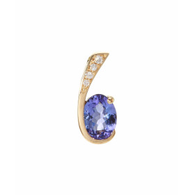 Pendentif Or Jaune 750 Tanzanite Ovale 7x5mm et Diamant. Tanzanite ovale de 7x5mm (0,75 carat). 4 diamants pour un poids t...