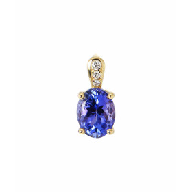 Pendentif en Or Jaune 750 serti d&#39;une Tanzanite Ovale de 8x6mm (1,9 carat). 3 diamants pour un poids total de 0,03 car...