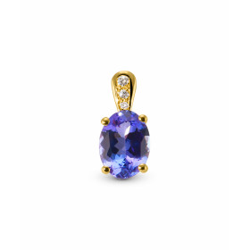 Pendentif en Or Jaune 750 serti d'une Tanzanite Ovale de 7,5x6,5mm (1,1 carat) et de 3 Diamants. Dimensions du pendentif (...