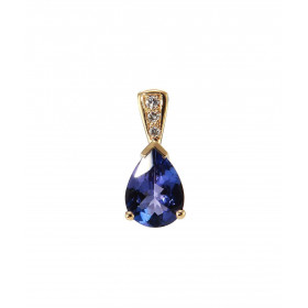 Pendentif en Or jaune 750 serti d&#39;une tanzanite poire de 8x6mm (1.3 carat) et de 3 diamants pour un poids total de 0.0...