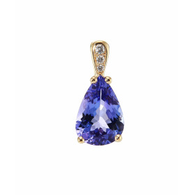  Pendentif Or Jaune 750 serti d une Tanzanite Poire AAA 12x8mm (3.1 carats) 3 Diamants pour un poids total 0,035 carat Dim...