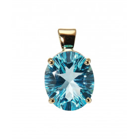 Pendentif Or Jaune 750 Topaze Bleue Ovale 12x10mm