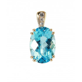 Pendentif  Or Jaune 750 Topaze bleue Ovale 14x10mm et diamants