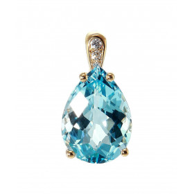 Pendentif en Or Jaune 750 serti d&#39;une topaze Bleue Poire de 14x10mm et de diamants. Bélière sertie de 3 diamants pour ...