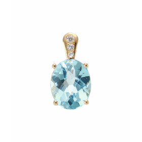 Pendentif en Or Jaune 750 Topaze Bleue Traitée et Diamant. Ce pendentif est serti d&#39;une pierre ovale de 10x8mm (3 cara...
