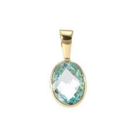 Pendentif Or Jaune 750 Topaze bleue traitée Ovale 9x7mm Serti Clos. Pendentif serti d'une Topaze bleue traitée ovale de 9x...