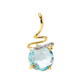Pendentif Or Jaune 750 serti d une Topaze Bleue Traitée trois Diamants Cette Topaze ronde taille rose mesure 8mm diamètre ...