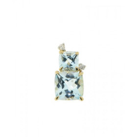 Pendentif Or Jaune 750 serti deux Topazes Bleues Traitées deux Diamants Les Topazes mesurent 4x4 6x6mm Elles sont maintenu...