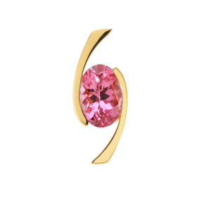 Pendentif Or Jaune 750 serti d une Tourmaline Rose ovale 10x7mm Dimensions du pendentif : 22x10mm Serti demi clos Poids To...