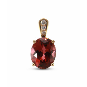 Pendentif Or Jaune 750 Tourmaline Rose Ovale 10x8mm et Diamant