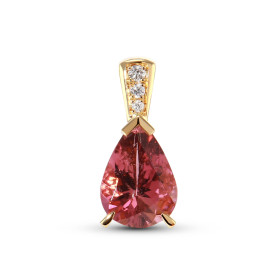 Pendentif Or Jaune 750 Tourmaline Rose Poire 10x7mm et diamants