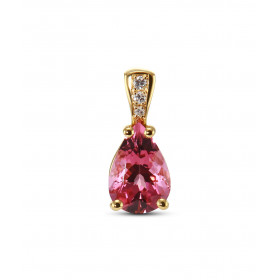  Pendentif Or Jaune 750 serti d une Tourmaline Rose poire 9x7mm 3 Diamants Poids Tourmaline : 1.5 carat Poids total Diaman...