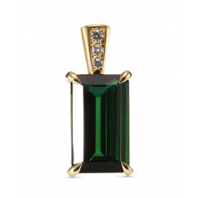  Pendentif Or Jaune 750 serti d une Tourmaline Verte AAA rectangulaire 13.5x8mm (4.4 carats) 3 diamants pour un poids tota...