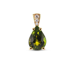 Pendentif Or Jaune 750 serti d une Tourmaline Verte Poire 9x7mm 3 diamants Dimensions du pendentif : 14x7mm Poids Tourmali...