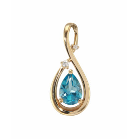 Pendentif Or 750 Topaze Bleue serti d une pierre taille poire 7x5mm deux diamants Dimensions du pendentif : 20 x 9 mm Poid...