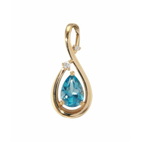 Pendentif Or Jaune 750Topaze Bleue Traitée Poire 7x5 et Diamant