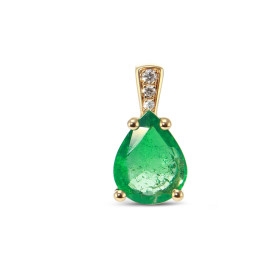  Pendentif Or Jaune 750 serti d une émeraude poire 10x7mm diamants Bélière sertie 3 diamants pour un poids total 0.035 car...