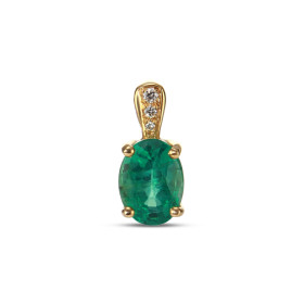 Pendentif Or Jaune serti d une Emeraude ovale 8x6mm (1,10 carat) 3 diamants pour un poids total 0,025 carat Dimensions du ...