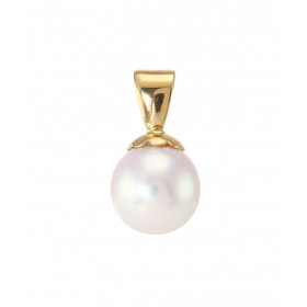  Pendentif Or Jaune Perle Akoya 8mm Perle Akoya 8mm diamètre Dimensions du pendentif (bélière incluse) : 14x8mm Perle Grad...