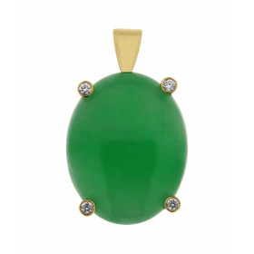 Pendentif en Or Jaune, Jade et Diamant. Jade ovale taillé en cabochon (pierre de 18x14mm - 11.5 carats). Un diamant de 0,0...