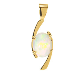 Pendentif en Or Jaune serti d&#39;une Opale ovale de 9 x 7 mm (1,2 carat). Dimensions du pendentif (bélière incluse) : 25 ...