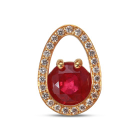  Pendentif Or Jaune serti d un Rubis trait&eacute; rond 8,9mm diam&egrave;tre 25 diamants pour un poids total 0,315 carat ...
