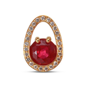 Pendentif Or Jaune Rubis Traité Rond 8.9mm et Diamants