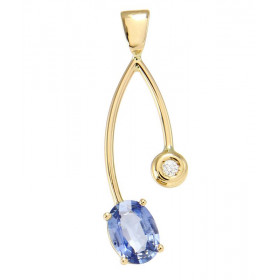  Pendentif Or jaune Saphir Ceylan Diamant: Ce pendentif est serti : -d un Saphir ceylan ovale 8x6mm (1,3 carat) -d un Diam...