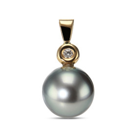 Pendentif Or Jaune Perle de Tahiti. Diamètre de la perle : 11.5mm. Diamètre du diamant : 2mm. Dimensions du pendentif (bél...
