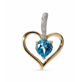 Pendentif coeur Topaze Bleue et diamant en Or 750 2 tons. Ce pendentif est serti d'une Topaze Bleue taillée en coeur mesur...