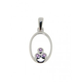 Pendentif Argent 925 Améthyste , motif ovale 15x10mm serti trois petites pierres 1.5mm 