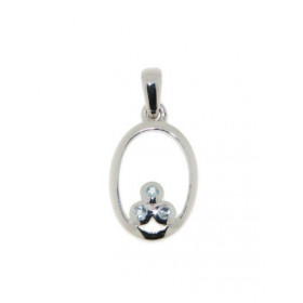 Pendentif Argent 925 Topaze Bleue , motif ovale 15x10mm serti trois petites pierres 1.5mm 