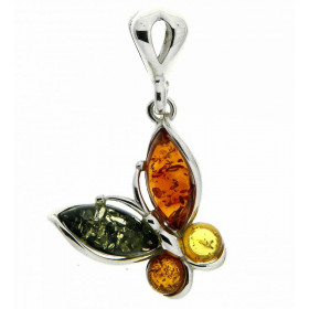 Pendentif Papillon Ambre Multicolore et Argent 925