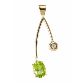 Pendentif en Or Jaune serti d&#39;un Péridot et d&#39;un Diamant. Ce Péridot ovale mesure 8x6mm et pèse 1,30 carat. Son éc...