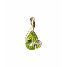 Pendentif péridot diamant Or Jaune 750 Ce pendentif est serti d un péridot poire mesurant 8x6mm Un diamant 0,005 carat est...