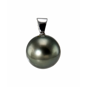 Pendentif Perle de Tahiti 10mm montée sur Or Blanc 750. Diamètre de la Perle : 10mm. Dimensions du pendentif (bélière incl...