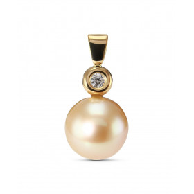 Pendentif Perle du Pacifique 11.5mm et Diamant en Or Jaune 750. Perle Gold présentant de très légères imperfections (Quali...